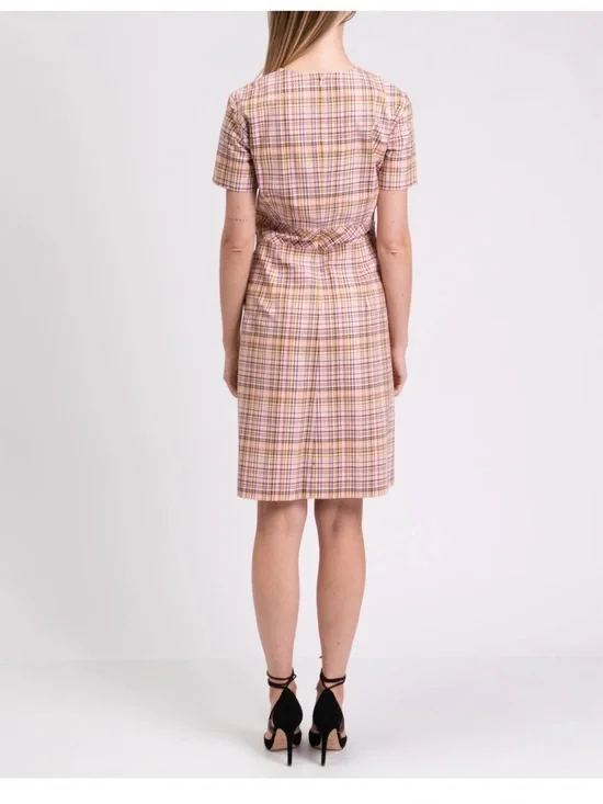Carolina Herrera Pink Plaid A-Line Dress Silk Lined US 10 UK 14 IT 46 - Picture 3 of 6